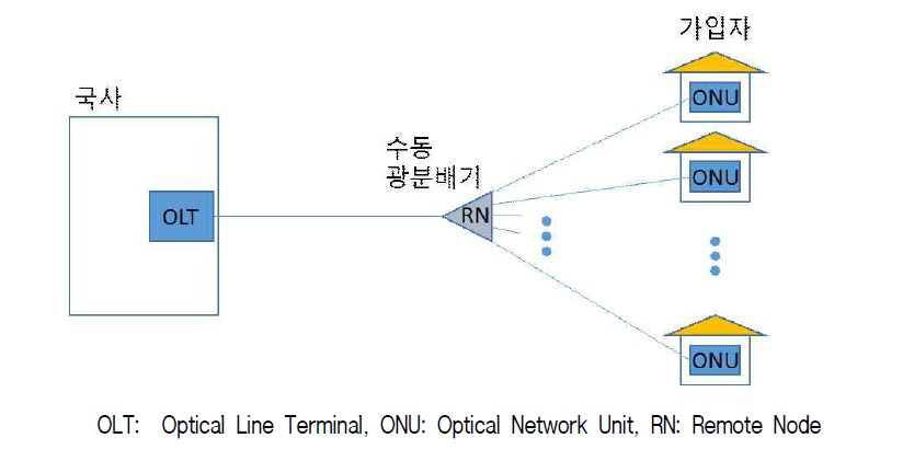 PON 망의 개략적인 구조.