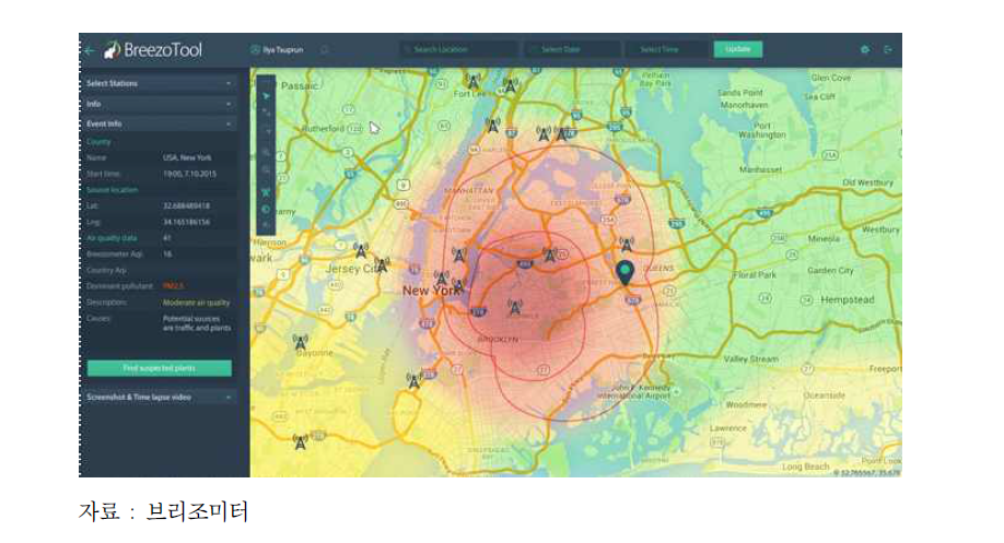 브리조미터의 대기오염 지도