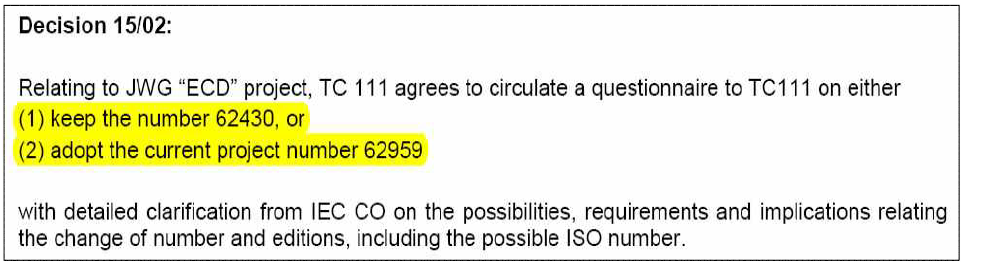 표준번호 부여에 관한 IEC TC111 결정문