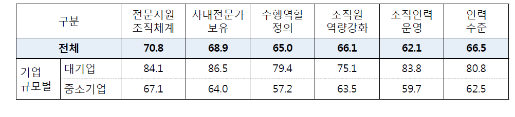 기업 규모별 인력 수준 점수