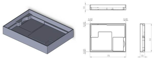 PSiP-700W 모듈의 방열용 케이스 기구의 3D 모델과 도면