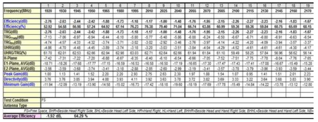 WCDMA 대역용 무선접속기 그라운드 방사 안테나 시제품의 방사 효율