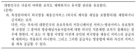 한미 FTA 외국방송재송신 관련 유보 문구