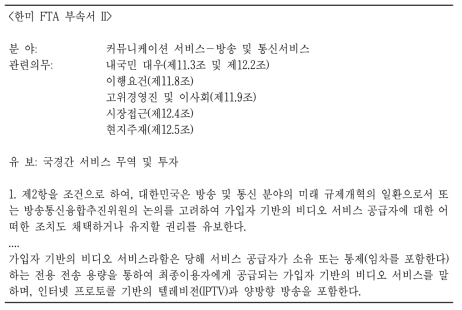 한미 FTA의 가입자기반 서비스 유보