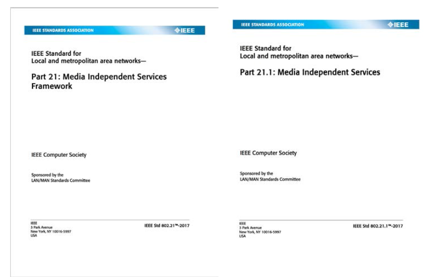 IEEE Std 802.21-2017 및 IEEE Std 802.2101-2017 표준 첫 페이지