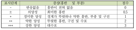 흥반 및 부종의 판정기준