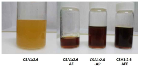 CSA-1:2.6과 1차 아미노알콜의 반응 결과물 사진