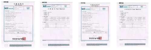 한국산업기술시험원 시험 성적서