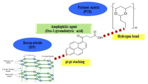 BN – Amphiphilic agent – polymer 계면처리 모식도.