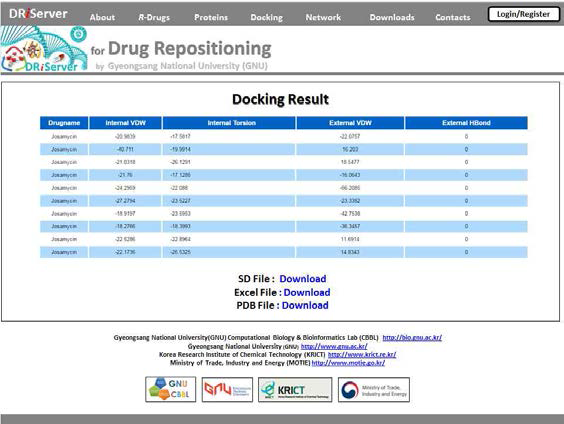 Docking Plaza DB에서의 분자 도킹 결과.