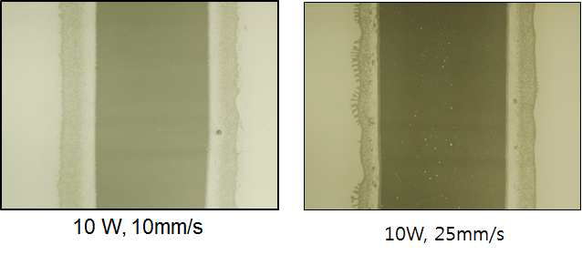 좌 : 1.2 mm spot size, 우 : 0.8 mm spot size Laser sealing 사진