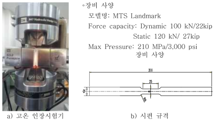 고온 인장시험 장비 및 시편 사이즈