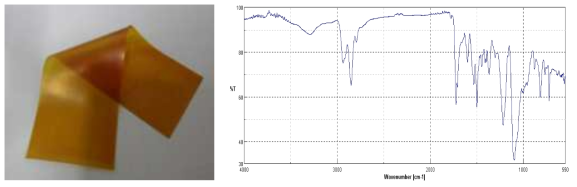 폴리이미드계 변성엘라스토머(N0. 5) 샘플(좌) 및 IR spectrum 분석(우)