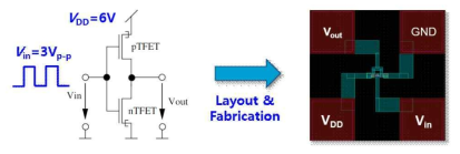 제작한 CTFET inverter의 동작 확인 조건 및 Layout