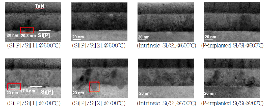 다양한 기판 상에서의 Er-silicide 형성 결과