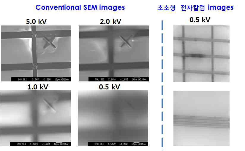 일반 SEM 이미지와 초소형 전자칼럼 이미지
