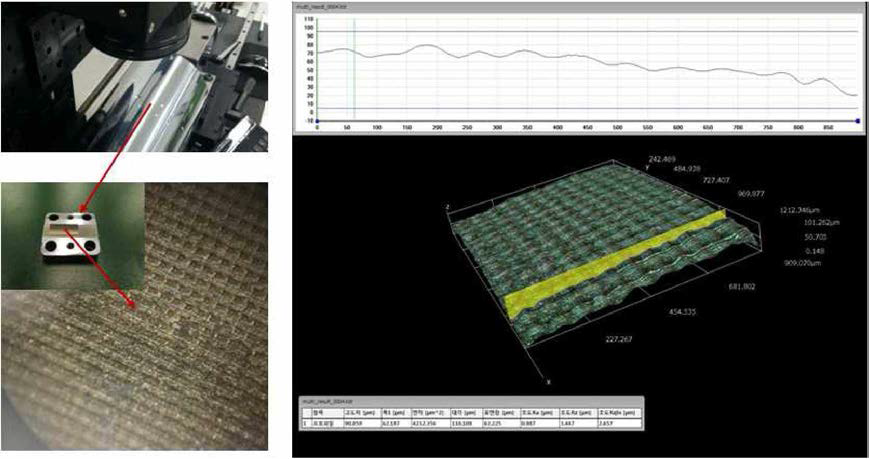 롤금형 상의 레이저 패터닝 결과 및 분석 결과