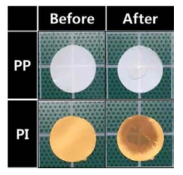PP 분리막과 폴리이미드 분리막의 전해액 함침성 평가