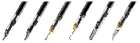 엔드 이펙터 6종: scissor, grasper, dissector, needle driver, hook, spatula