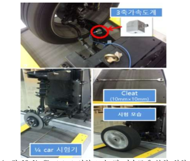 Cleat test 시험 모습 및 가속도계 부착 위치