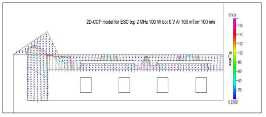 Cathode module에 대한 모델링 결과 (electric vector distribution, zoomed)