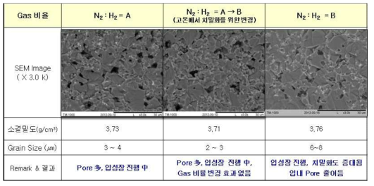 수소 환원 분위기 가스비율 변경에 따른 소결 Test Data