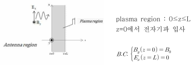 1차원 plasma로 진입하는 wave 전달 모식도와 boundary condition