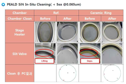 In-situ cleaning 전후 chamber 내부와 particle level 확인