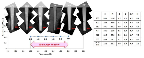 CSN-2를 이용한 온도에 따른 증착 경향성 및 성분 분석 결과