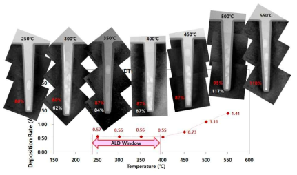 DTDN-2H4 이용한 온도에 따른 증착 경향성 분석 결과