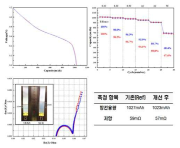 개발 원단 분리막 전지 테스트 결과