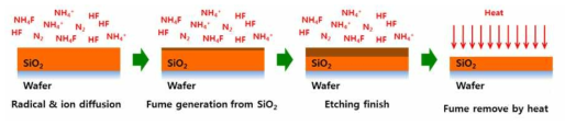 플라즈마 활성화 가스를 이용한 산화막 세정 공정 반응 모식도
