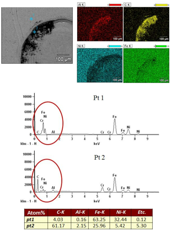 SEM/EDX analysis of surface of mask surface