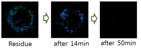 Fluorescent image of invar surface that clean with immersion cleaning method.