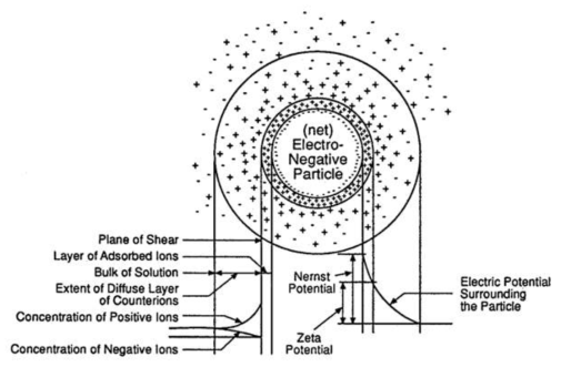 용액 속에서의 입자 표면 전하 발생