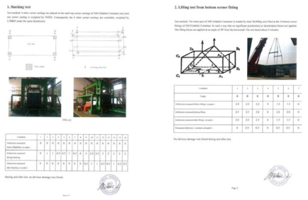 접이식 컨테이너 Stacking/Lifting 공인 인증 성적서