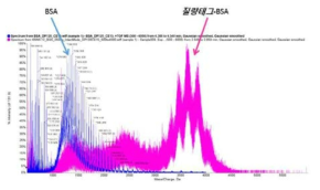 BSA와 질량태그가 결합된 BSA의 Intact Protein MS 스펙트럼