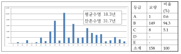 시범대상교량 면적대비 잔존수명 및 교량 자산등급상태