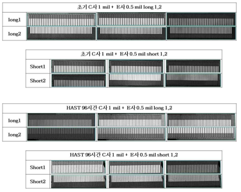 C사 1 mil + E사 0.5 mil 초기 및 HAST 96시간 시험 후 SAM 결과