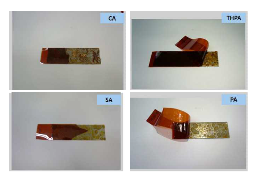 Anhydride 종류별 90° 박리시험 후 파단형상