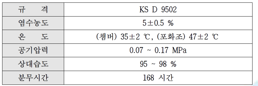 염수 분무 시험 조건