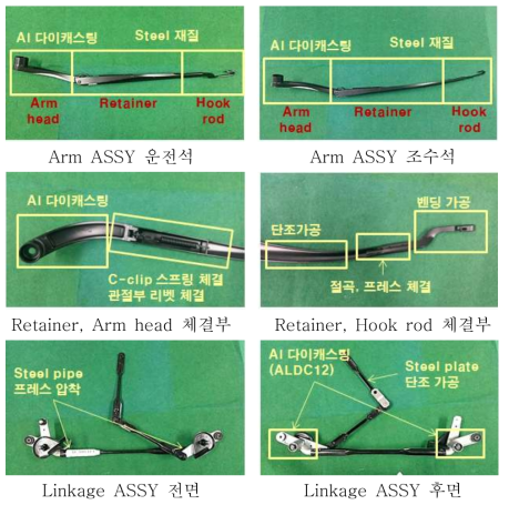 국내 H사 와이퍼 암 제품 사진