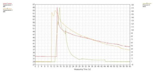 금형 Cavity 내 온도/압력 측정 그래프