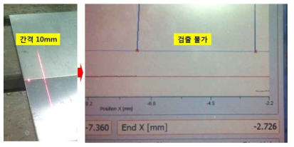 레이저 용접부와 비전모듈의 레퍼런스 가이드 띠 간격 : 10mm