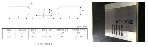 TWB 용접 시제품 블랭크의 인장시편 제작 형상