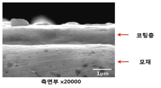 Arc Deposition한 코팅층의 단면사진