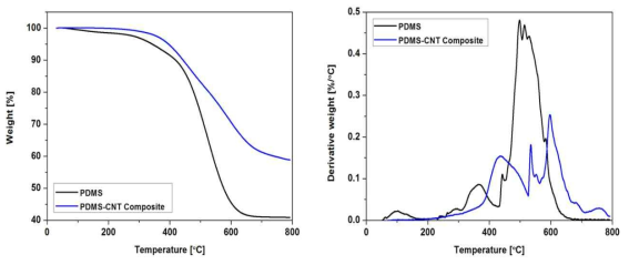 PDMS 및 CNT 복합재료의 열 안정성 비교를 위한 TGA 시험