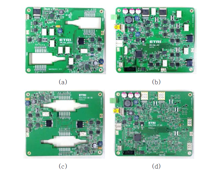 (a) DML/DWL 모듈부 보드 (b) DML/DWL 제어부 보드 (c) SOA/SOA 모듈부 보드 (d) SOA/SOA 제어부 보드