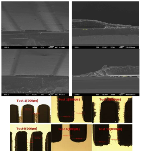 에폭시계 Rubber를 PGMEA 현상한 SEM 및 현미경 사진
