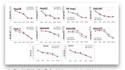 간암 세포주에 따르는 sorafenib IC50 values